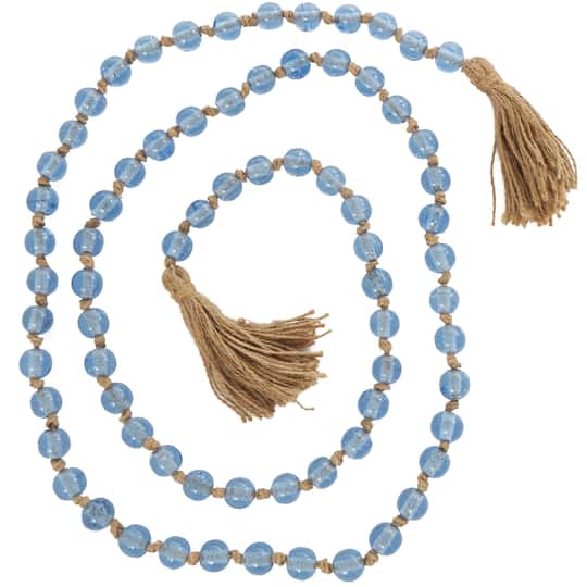 86.5" Handmade Round Glass Beaded Garland with Jute Tassel